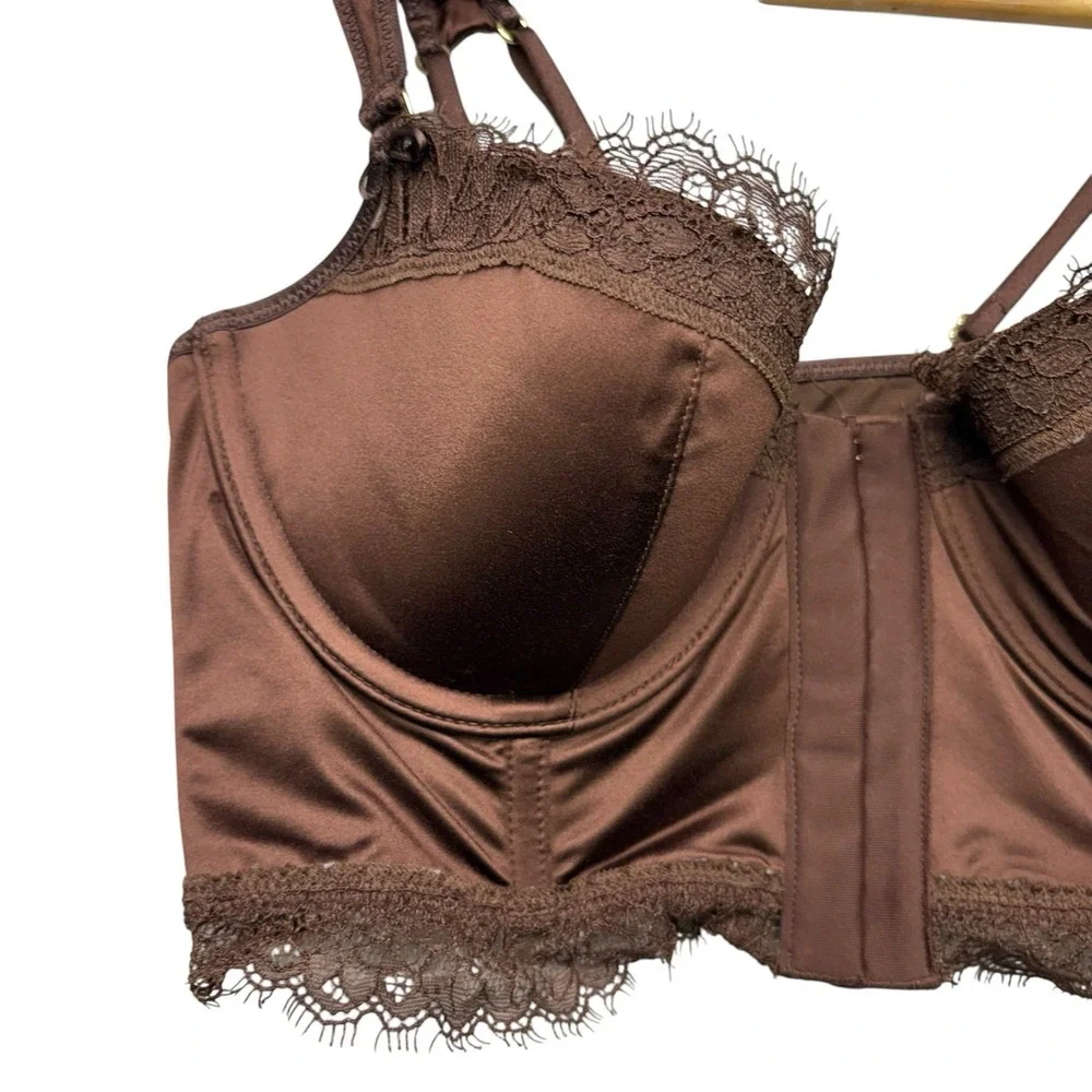 Aerie Womens Corset Balconette Bra 34B Brown Lace Underwire